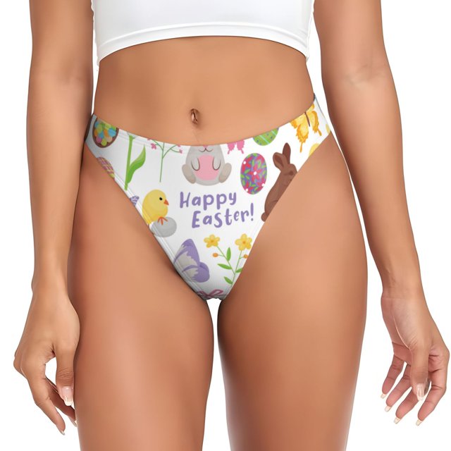 Balery Happy Easter1 Tangas de Algodón para Mujer con Estampado – Ropa Interior Sexy, Transpirable, G-string-XX-Large