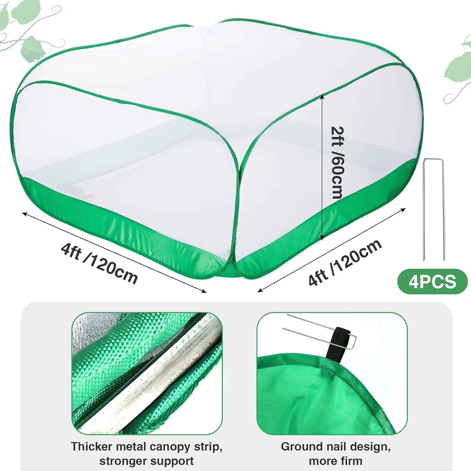 Garden Netting Mesh Plant Cover - 4×4×2 FT Plant Covers Net for Square Raised Garden Bed, Ultra Fine Garden Mesh Netting Protection from Bird Pest Barrier Net Row Cover for Plant Fruit Vegetable