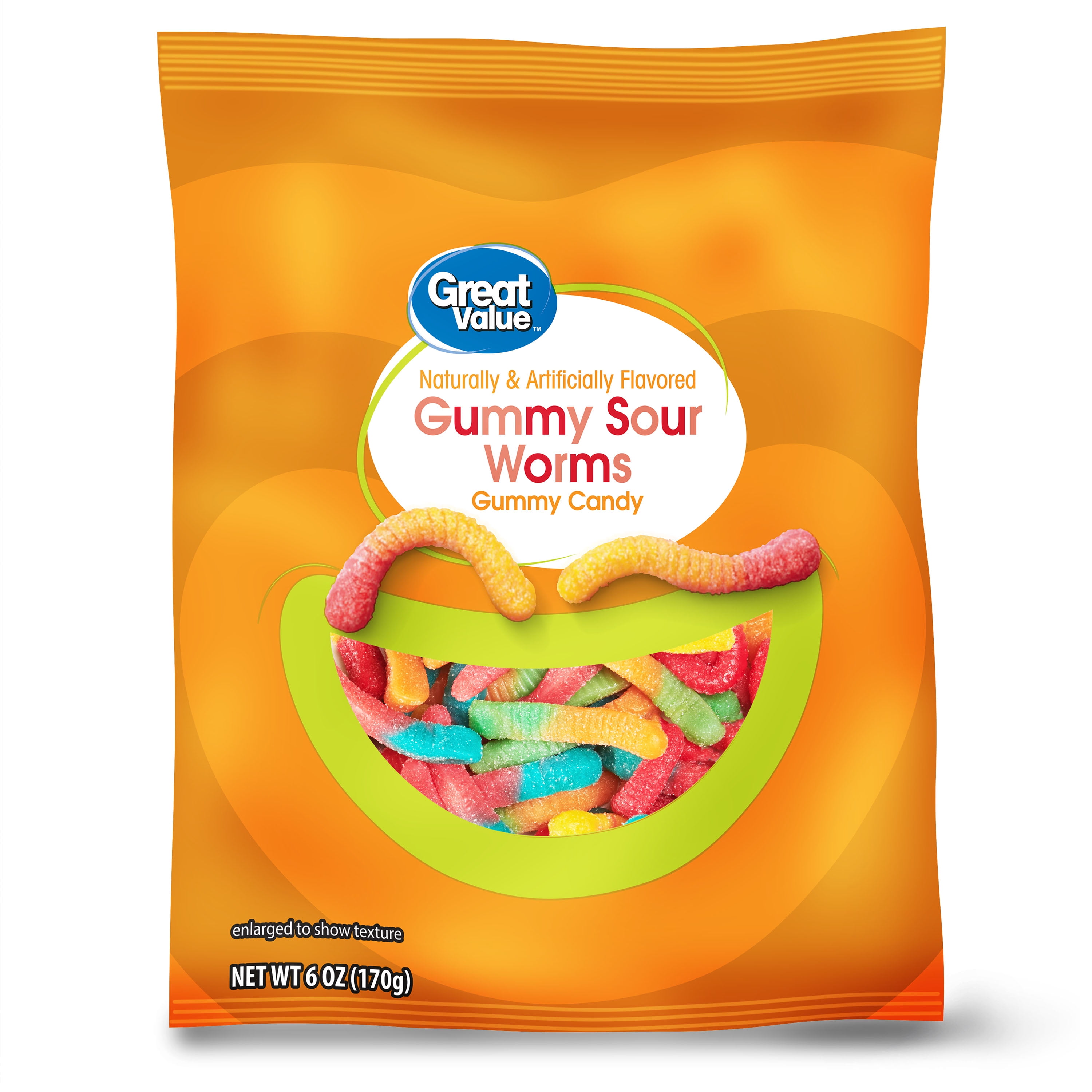 Great Value Sour Gummy Worms Chewy Candy, 6 oz