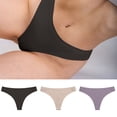 thumbnail image 2 of Aayomet Culottes pour Femmes Couleur Filetée Soie Glacée Taille Basse Haute Élastique Sport String Sans Couture (Beige, L), 2 of 5