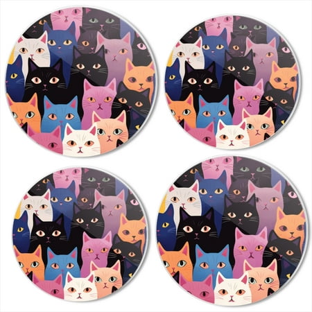 

BaHomeck Electric Stove Burner Covers Set of 4 Round Metal Gas Stove Burner Covers 8 Inch and 10 Inch Kitchen Decor Vibrant Pattern Of Cartoon Cats In Various Colors