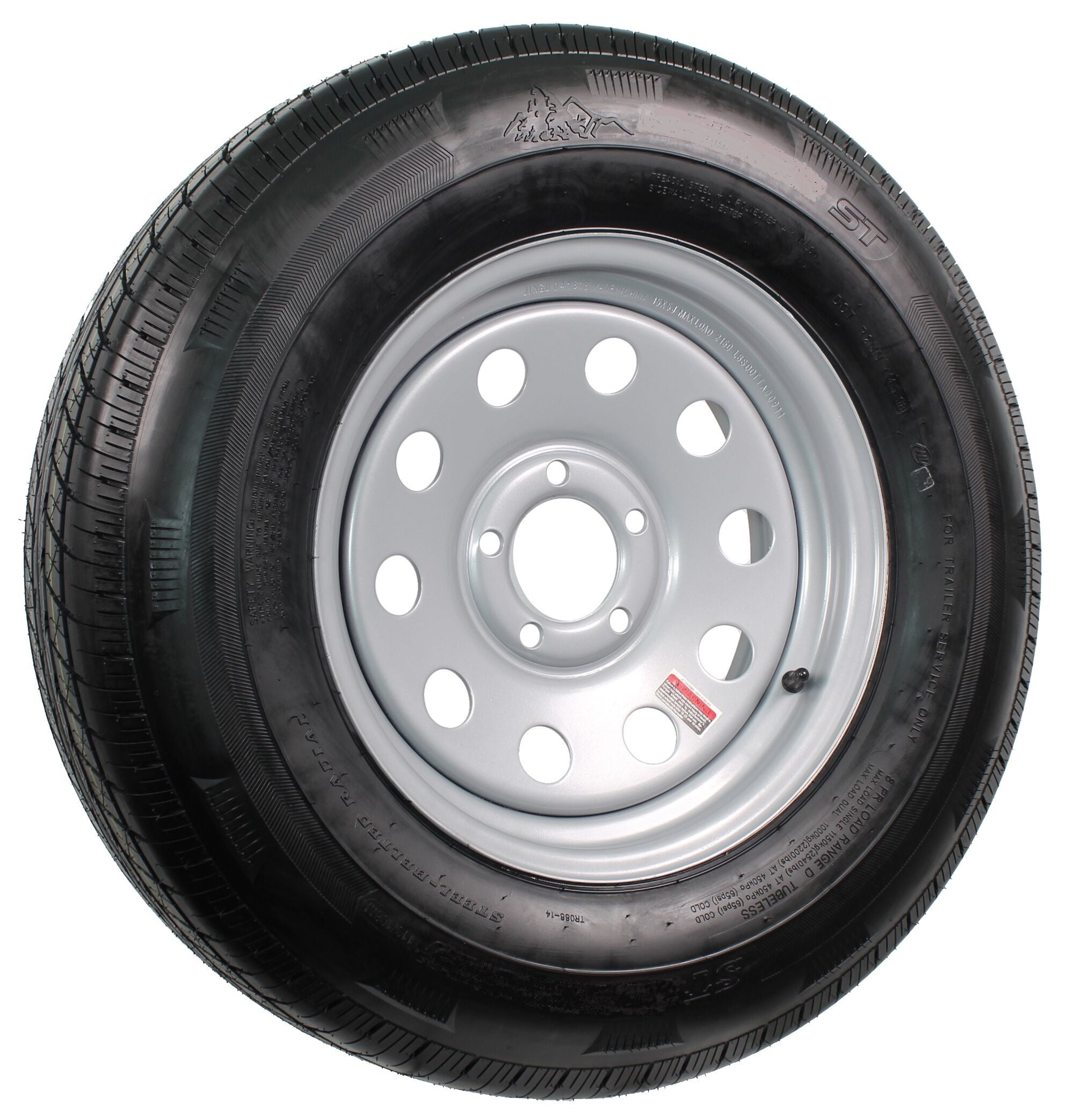 bolt circle New 14 White Mod Trailer Wheel with Radial ST205/75R14 Tire Mounted 5x4.5 