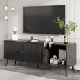 thumbnail image 6 of Oubayajia Mid-Century Modern 63" TV Stand for TVs up to 70”, Wood TV Console with Waveform Sliding Doors and Storage, Entertainment Center for Living Room Bedroom, Black, 6 of 8