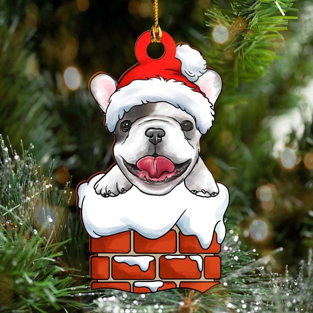 XUNRYAN - Adorno colgante para árbol de Navidad con forma de perro, 2,7 x 3,1 pulgadas, acrílico 2D, con sombreros, para decoración interior de coche, regalo para amantes de los perros