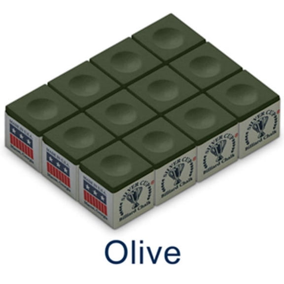 Silver Cup Olive Billiard Chalk 12 Pack
