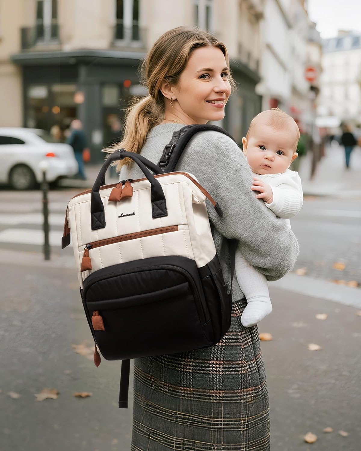 LOVEVOOK Puffer Diaper Backpack, Lightweight Baby Bag with Changing Pad, Diaper Bag for Mom Dad with Stroller Buckles