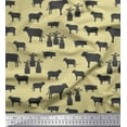 thumbnail image 1 of Soimoi Beige Poly Georgette Fabric Stencil Cow & Pig Animal Printed Fabric 1 Yard 42 Inch Wide, 1 of 1