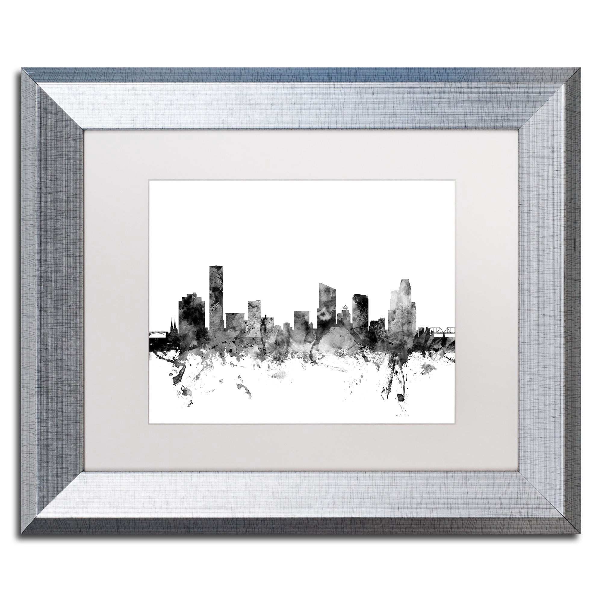 Trademark Fine Art "Grand Rapids MI Skyline B&W" Canvas Art by Michael Tompsett, White Matte, Silver Frame