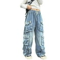 thumbnail image 2 of Girl's Pants Stylish Cargo Jeans Straight Leg Wide Fashionable Fall Denim Trousers, 2 of 8