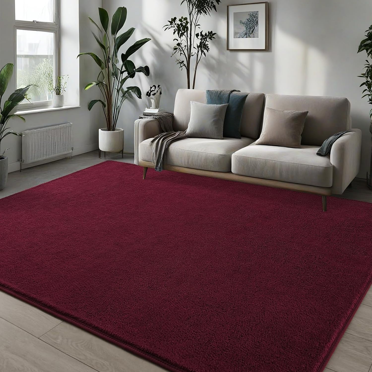 Arogan Soft Low Pile Rug Modern Area Rugs for Bedroom Living Room,Suitable for Boys Girls Teenagers and Adults with Super Soft Touch , Wine Red ,5'x 7'