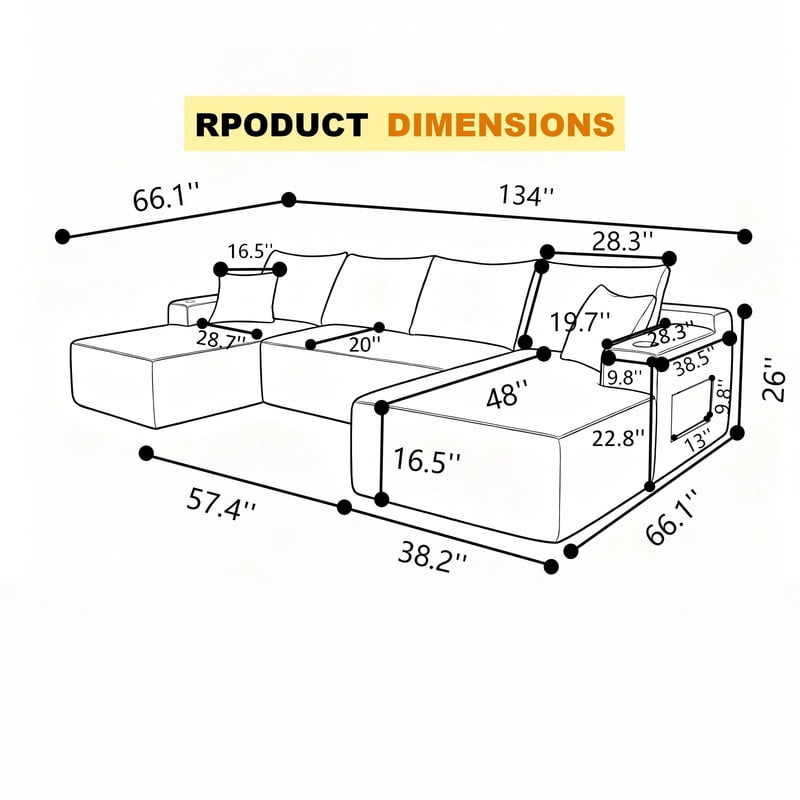 134''W Oversized Sectional Sofa Set with Double Chaise Lounge, U-Shaped Boneless Couch, Corduroy Upholstered Modular Sofa