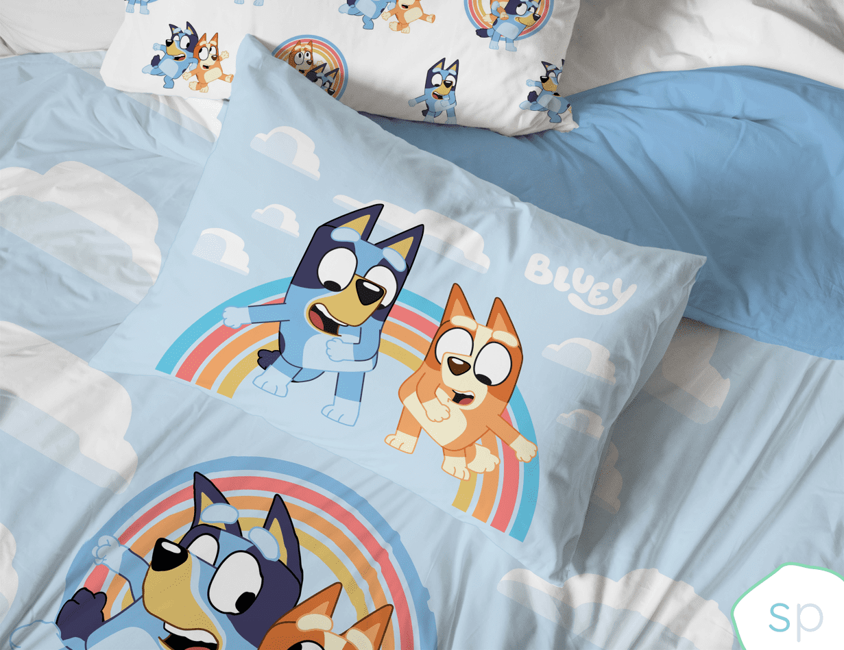 Saturday Park Bluey Rainbow in the Clouds 100% Organic Cotton 2 Piece Twin Duvet Cover & Sham Set