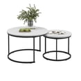 thumbnail image 4 of Nesting Coffee Table Set of 2, 27'' Round Coffee Table,Wood Marble Pattern Top with Metal Frame,End Table Side Tables for Living Room,Bedroom,Balcony,Yard, 4 of 6