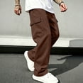 thumbnail image 2 of Dwelliawo Mens Casual Cargo Pants Straight Leg Elastic Waist Drawstring Sweatpants with Multi Pockets Baggy Streetwear Coffee XL, 2 of 5