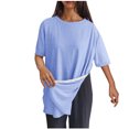 thumbnail image 1 of Timegard Tops for Women Crewneck Short Sleeve Side Button Solid Color Comfy Casual Loose Blouse Top, 1 of 8