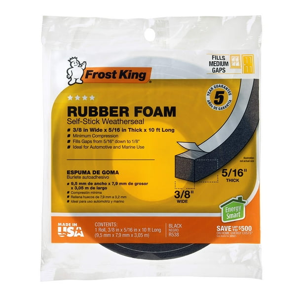 Cinta de espuma Frost King R538H, 1 cm de ancho, 1 cm de alto, 3 m de largo, negra