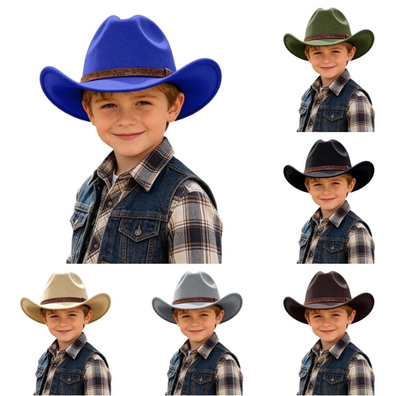 Oiyii Little Boys Decorative Cow Boy Hats Embossed Band Western Cow Girl Hats, Blue