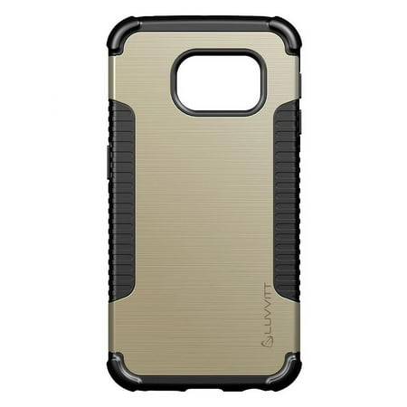 Galaxy S6 Edge Case, LUVVITT ULTRA ARMOR Galaxy S6 EDGE Case | Double Layer Shock Absorbing Back Cover with Air Pocket Bumper - Black | Gold | Silver