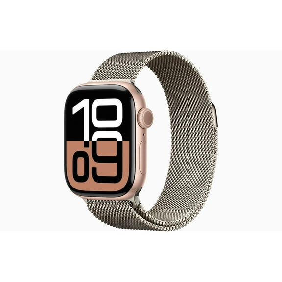 Restored Apple Watch Series 10 GPS + Cellular 42mm Rose Gold Aluminium Case with Natural Milanese Loop (Refurbished)