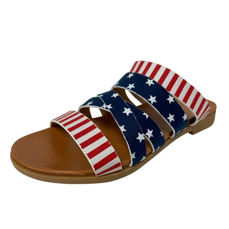 

nsendm Women s Fluff Yeah Slide Slipper Independence Day Fashion Roman Style Women s Summer Slippers for Women 10 Red 7.5
