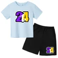 thumbnail image 3 of Conjunto de camiseta de cuello redondo de algodón para niños de verano con 24 mangas cortas y pantalones cortos casuales estampados para niños y niñas de 2 a 12 años, 3 of 5