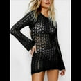 thumbnail image 4 of Vestido de Punto de Larga Sin Espalda para Mujer, con Aberturas en la Espalda y Crochet. Negro M, 4 of 7