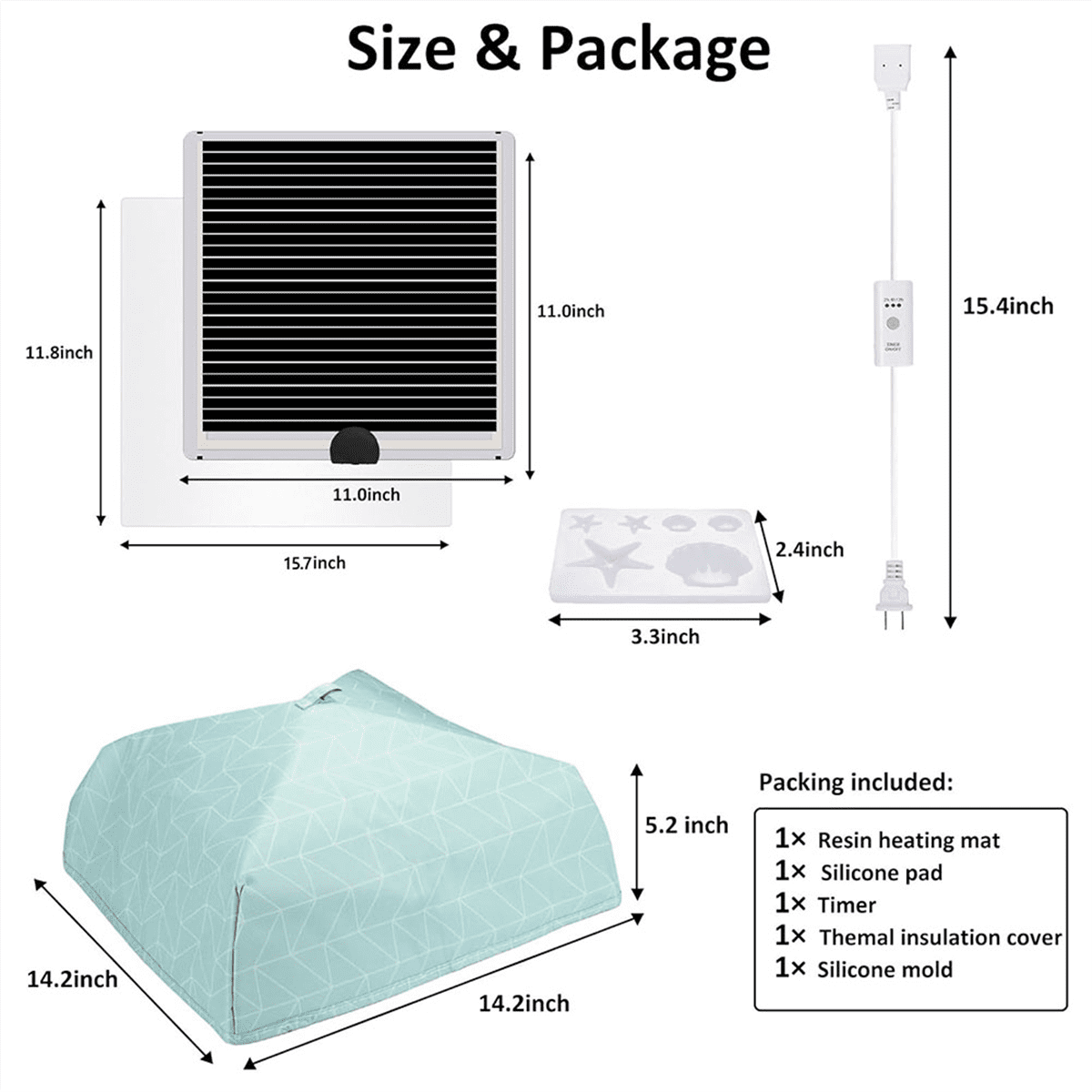 Resin Heating Pad, Resin Mold Heating Pad Kit, Silicone Pad Mold with Timer Cover, Suitable for Beginners US Plug