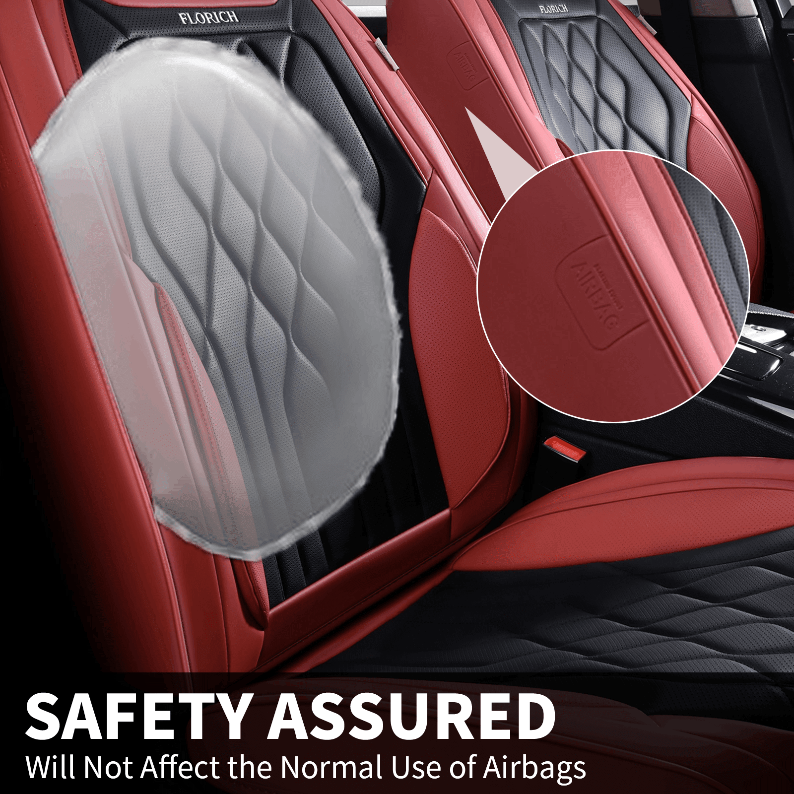 FLORICH Car Seat Covers Full Set, Waterproof Faux Leather Seat Protectors, Automotive Interior Cushions Universal Fit for Most Cars Suv Trucks, Black & Red