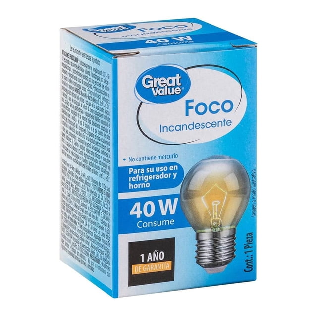 Foco Incandescente Great Value para refrigerador y horno 40 W Transparente