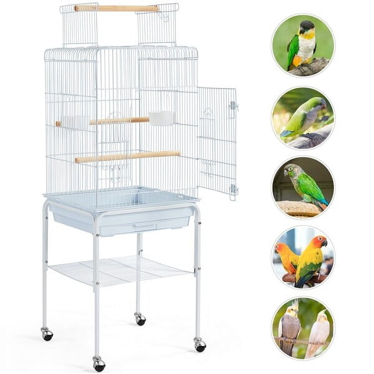 LINJH 47-inch Play Open Top Bird Cage for Cockatiel Conure w/ Detachable Rolling Stand