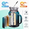 thumbnail image 3 of 50 oz Coffee Mug Insulated Tumbler with Handle and Straw - Keep Cold-36h & Hot-24h, Large Stainless Steel Coffee Cup with 2-in-1 Lid, 50oz Metal Tumbler Double Wall Vacuum Water Bottle, 3 of 10