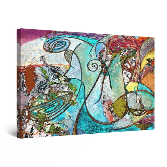 Startonight Canvas Wall Art Abstract Red Teal Abstract Painting Ether Framed 24" x 36" 