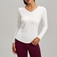 thumbnail image 2 of ZHYou Women's V-Neck Long Sleeve Fitness Top Stretchy Athletic Shirt Quick Dry Workout Tee Moisture Wicking Active Wear Slim Fit Gym Clothing,White,Size M, 2 of 9