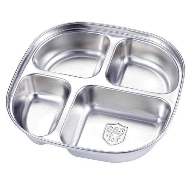 Assiette Compartimentée en Acier Inoxydable Assiette de Rangement pour Aliments pour Étudiants Assiette à Compartiments Multiples