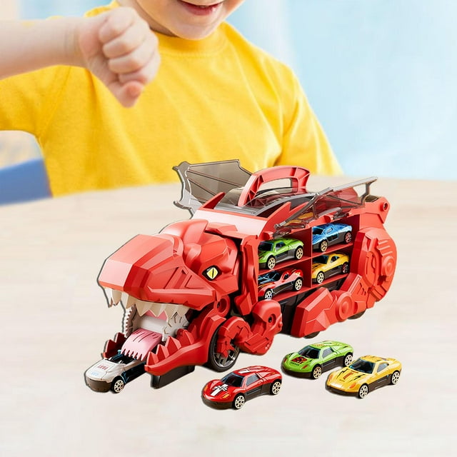 Camión de transporte de dinosaurios, figura de dinosaurio de juguete, coches comiendo, juego de juguetes para bebés, suministros para fiestas, jardín rojo