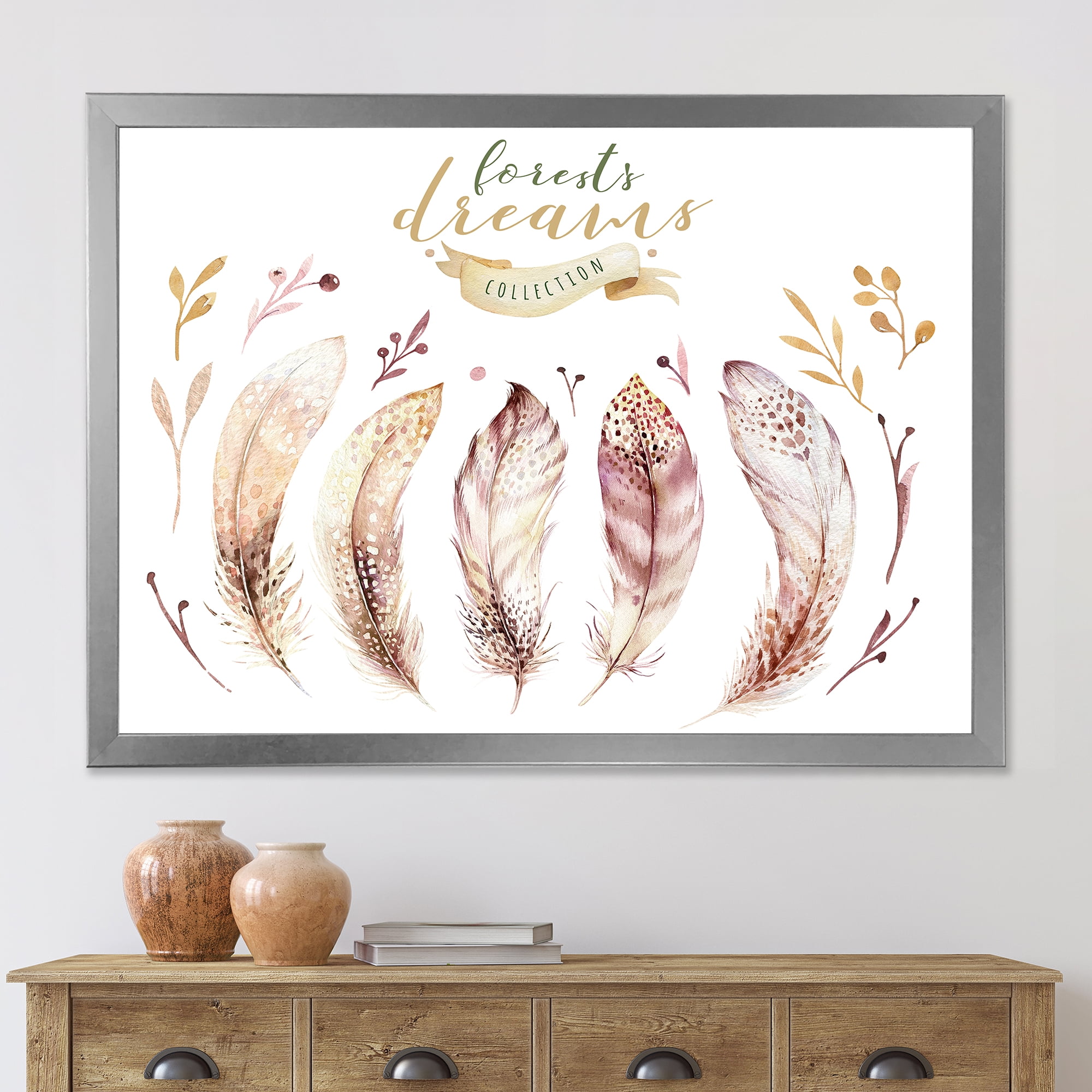 Designart 'Vital Feathers In Ethnic Boho Style' Bohemian & Eclectic Framed Art Print