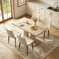 thumbnail image 2 of 46.2 Inch Modern Kitchen Table With 4 Faux Leather Chairs, Dining Table Set For 4-6 People,Breakfast Nook Oak Table & 4 Beige Chairs,Rectangular Dining Room Table Set For Home, Small Spaces, 2 of 8