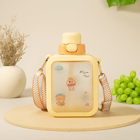 

1pc Kawaii Water Bottle For Girls Cute Water Bottles With Straw Portable Leak Proof Square Kawaii Water Bottle With Adjustable Strap For Outdoor Sports Travel BPA Free