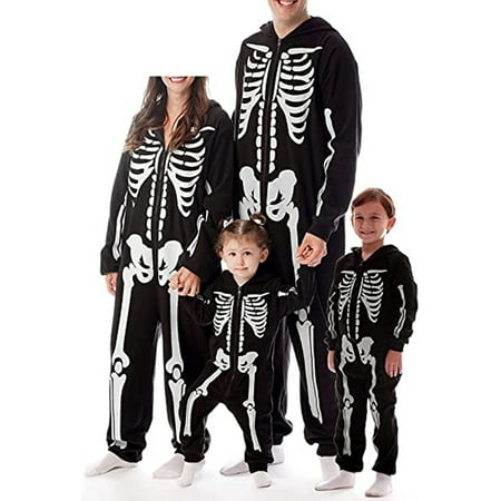 

Licupiee Family Matching Onesies Pajamas Halloween Skeleton Custome Hoodie Sleepwear Halloween Cosplay Costumes Party for Couples Kids