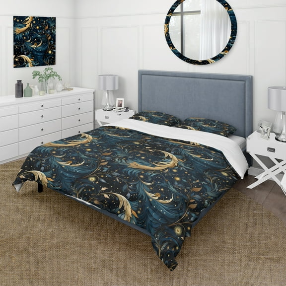 Designart "Celestial Azure" Blue Boho Bedding Covert Set - Bohemian & Eclectic Bed Set With 2 Shams