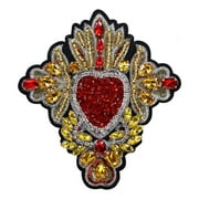 Embroidery Beaded Rhinestone Patches Sacred Heart Patches Sew on Sequin Badge for Clothing Applique Craft 2pieces