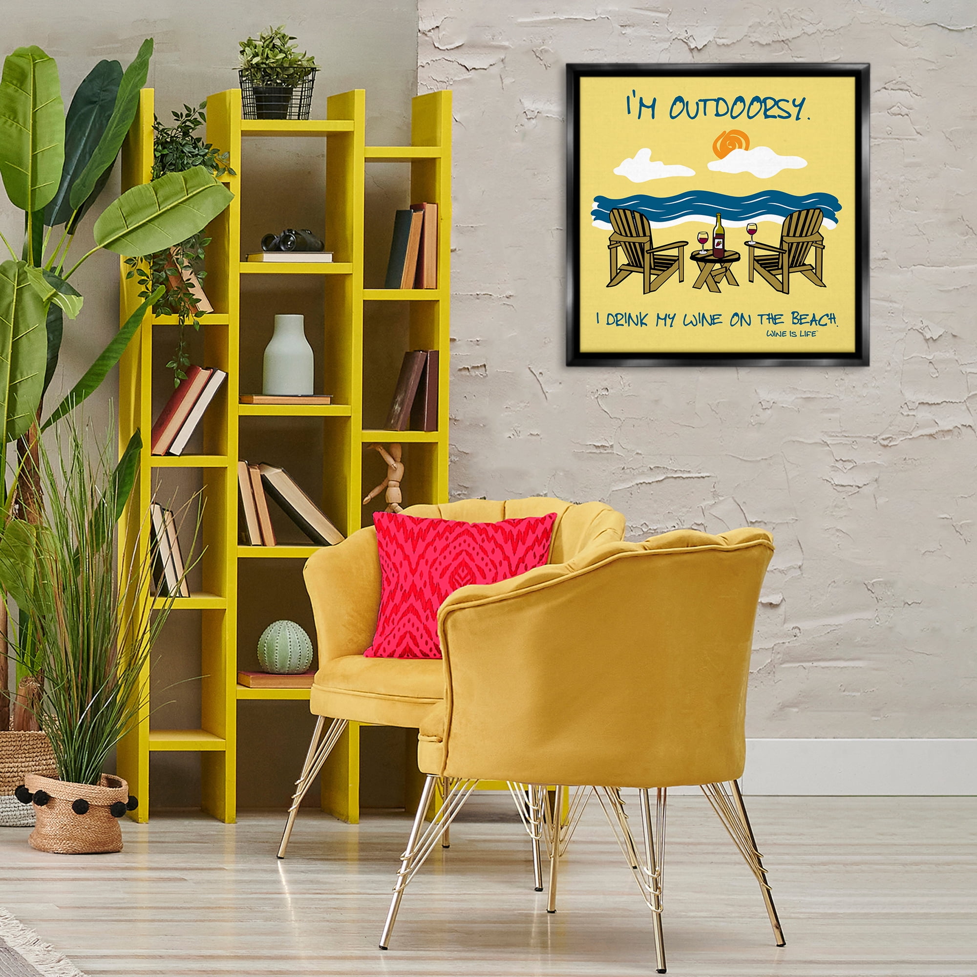 Stupell Industries Outdoorsy Wine on Beach Landscape & Nature Painting Black Floater Framed Canvas Art Print Wall Art, 25 x 25