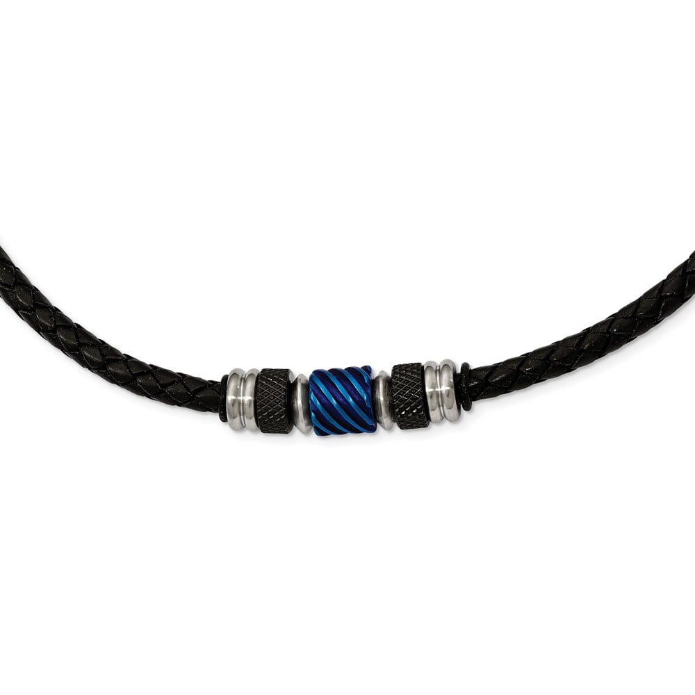White Stainless Steel necklace Cord & Leather 20 in