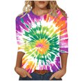 thumbnail image 2 of VBTAPA Tie Dye Women T-Shirt 3/4 Sleeve Crewneck Tee Loose Casual Rainbow Tops Plus Size Summer Blouse Tees Limited Time Sales of Today Multicolor XXL, 2 of 5