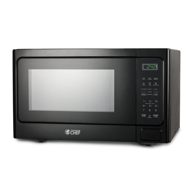COMMERCIAL CHEF Microondas de 1.3 pies cúbicos con 10 niveles de potencia, microondas con cerradura de puerta con botón, microondas de encimera de 1000 W con temporizador y controles digitales, negro