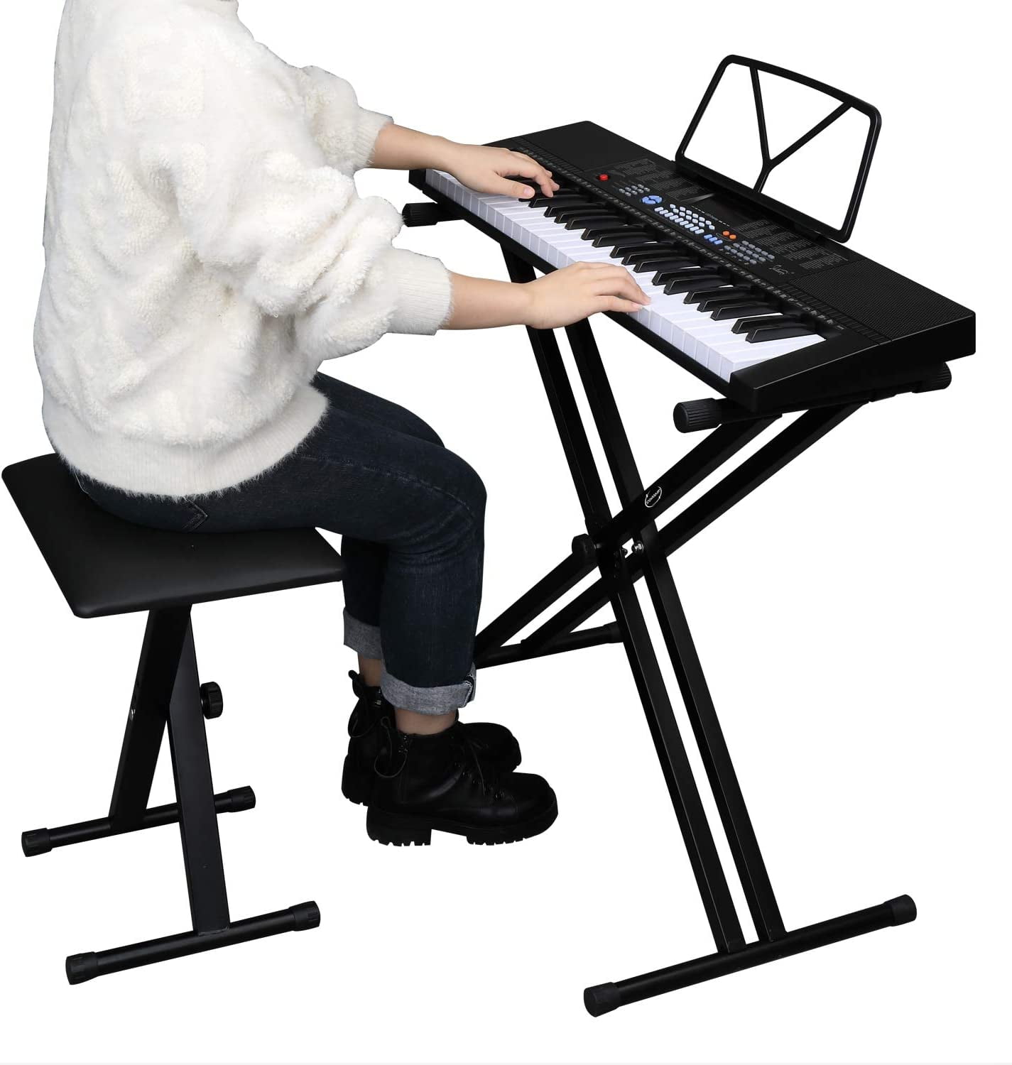 Heavy Duty Keyboard Stand and Bench, Piano Stand and Keyboard Bench with Adjustable Height and Portable (Double-X)