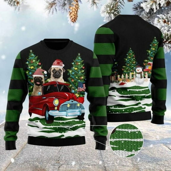 Merry Christmas Pug Christmas Sweater, Dog Christmas Sweater, Dog Sweaters