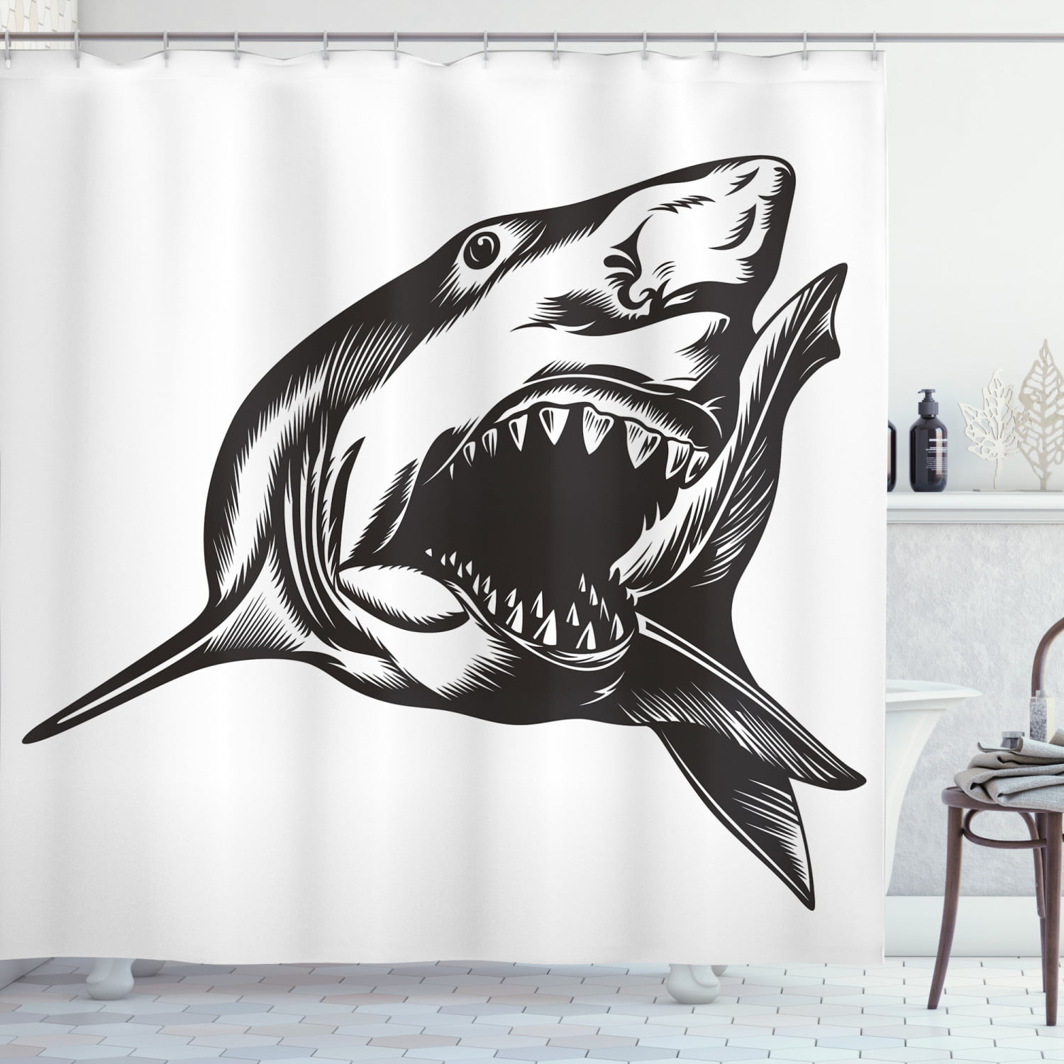 Rhino At Night Wild Animal Bathroom Fabric Shower Curtain & 12 Hooks 71x71 inch 