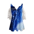 thumbnail image 3 of Elegante mujer casual cremallera cuello impresión blusa encaje manga corta camiseta verano Tops OAVQHLG3B Store  lin121212, 3 of 3
