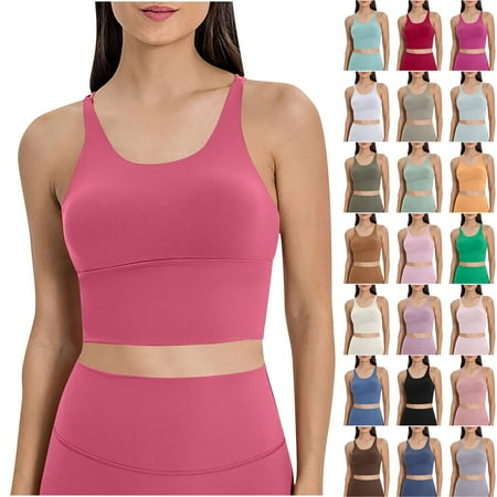 DDAPJ pyju Womens Seamless Ribbed Longline High Neck Sports Bra Racerback Padded Slim Fit Crop Tank Top Lightning Sales Coffee 8